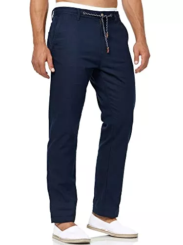 Indicode Hosen Indicode Herren Veneto Stoffhose aus 55% Leinen &amp; 45% Baumwolle m. 4 Taschen | Lange sportliche Regular Fit Hose Moderne Baumwollhose Leinenhose Bequeme Freizeithose f. Männer