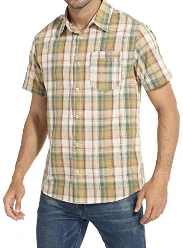 HAUSEIN Hemden HAUSEIN Herren Western Cowboy Kurzarm Button Down Karierte Hemden Tasche Casual Sommerjacke Hemd