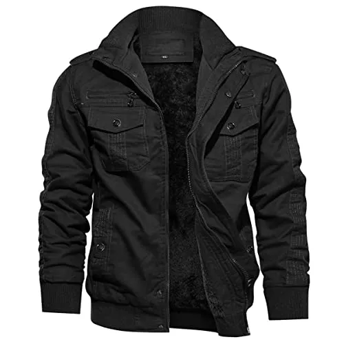 KEFITEVD Jacken KEFITEVD Fleece Gefüttert Army Jacke Herren Warme Herbst Winter Übergangsjacke mit Vielen Taschen Feldjacke Retro Bomberjacke mit Stehkragen
