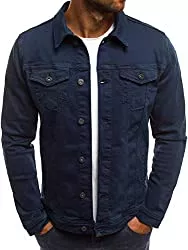 Caidi Jacken Caidi Herren-Jacke, Jeansjacke, Slim, kurz, Freizeit, einfarbig, einfacher Mantel, Jacke, Denim, lässig, einfach, Coat, Trainingsanzug, Knopf, Rückenkragen
