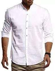Leif Nelson Hemden Leif Nelson Herren Leinenhemd Hemd Kurzarm Sommer T-Shirt Stehkragen 100% Baumwolle Männer Freizeithemd Slim Fit Kurzarmhemd Jungen Basic Shirt Langarmshirt Freizeit Sweater Sommerhemd LN3860