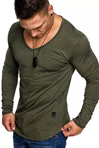 Amaci&Sons Langarmshirts Amaci&Sons Oversize Herren Longsleeve Vintage Sweatshirt V-Neck Basic V-Ausschnitt Shirt 6060
