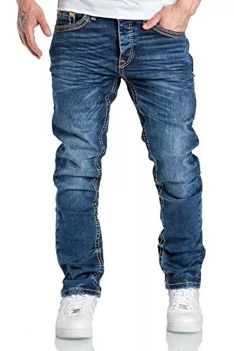 Amaci&amp;Sons Jeans Amaci&amp;Sons Herren Dicke Nähte Destroyed Jeans Regular Slim Denim Hose Fit 7983BC