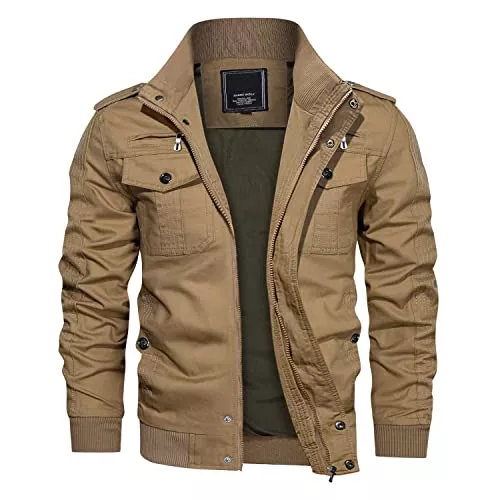 KEFITEVD Jacken KEFITEVD Herren Übergangsjacke Leicht Winter Jacke Herbstjacke Fliegerjacke Stehkragen Bomberjacke Baumwolle Army Feldjacke Cargo Jacke Männer Blouson Windbreaker