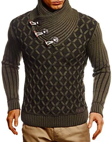 Leif Nelson Pullover & Strickmode Leif Nelson Herren Strick-Pullover Schalkragen Slim Fit Winter Sommer Moderner Männer schwarzer Pulli T-Shirt Langarm mit Kragen Herren Hoodie-Wollpullover LN5385