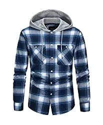 KEFITEVD Kapuzenpullover KEFITEVD Kariert Hemd Herren Langarm mit Kapuze Freizeithemd Knopfleiste Check Shirt Casual Atmungsaktiv Baumwollhemd Weich Leicht Holzfäller Jacke Regular Fit