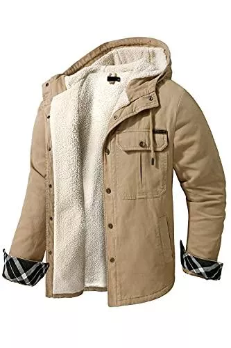 B0BF16N13Z Jacken EUSMTD Herren Beiläufig Plaid Fleece Baumwoll Hoodie Shirt Jacke mit Plüschfell Innenfutter