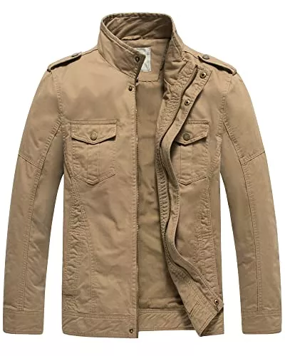 WenVen Jacken WenVen Herren Militär Jacke Klassisch Fracht Jacke Stehkragen Übergangsjacke Leicht Outdoor Jacke Mantel Cargo Stiel Oberbekleidung