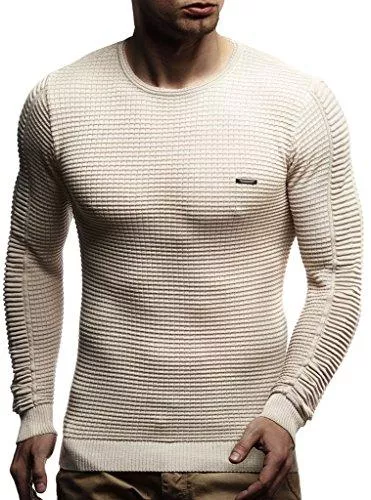 Leif Nelson Pullover & Strickmode Leif Nelson Herren dünner Strick-Pullover Rundhals-Ausschnitt Slim Fit Winter Sommer Moderner Männer Winterpullover Wollpullover Langarm Crew Neck Feinstrick LN1545