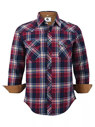 Coevals Club Langarmshirts Coevals Club Herren Langarm Kariertes Druckknöpfe Flanellhemd mit Trachtenhemd Baumwollhemd Männer Freizeithemd