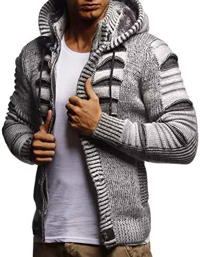 Leif Nelson Strickjacken Leif Nelson Herren Strickjacke mit Kaputze Stylischer Hoodie Elegante Freizeitjacke Männer Jacke Slim Fit LN5605