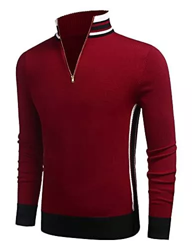 COOFANDY Pullover & Strickmode COOFANDY Herren Half Zip Langarm Kontrastfarbe Rollkragenpullover Stehkragen Strickpullover