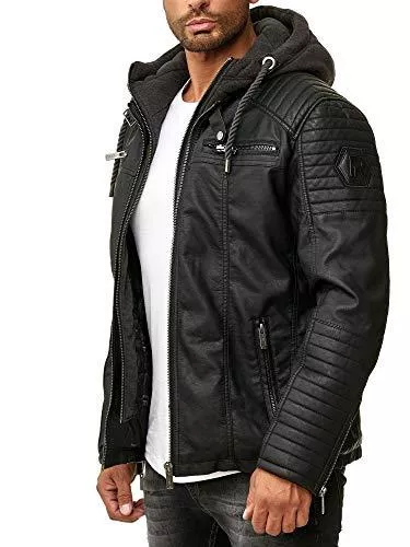 Redbridge Jacken Redbridge Herren Lederjacke Kunstleder Bikerjacke mit Kapuze