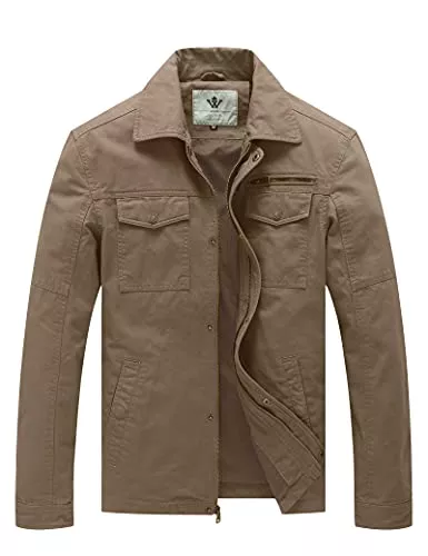 WenVen Jacken WenVen Herren Militär Übergangsjacke Klassisch Fracht Jacke Frühling Herbst Reverskragen Reißverschluss Windbreaker Mantel Cargo Stiel Oberbekleidung