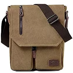 Kasgo Taschen & Rucksäcke Kasgo Kleine Umhängetasche, Wasserabweisend Vintage Segeltuch Herrentasche Schultertasche Klassische Kuriertasche Herren Damen Crossbody für Arbeit Schule Khaki