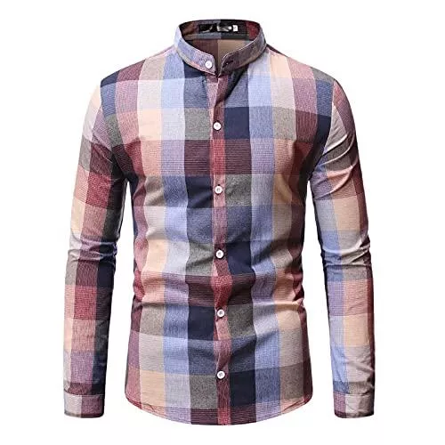 FACAIAFALO Hemden Herren Hemd Plaid Button Stehkragen Slim Fit Langarmshirt Freizeit Langarmhemd Bügelfreies Business Formale Anzug Party Hochzeit T Shirt Herren Herbst Tartan Pullover Verschluss Sweatshirts Top