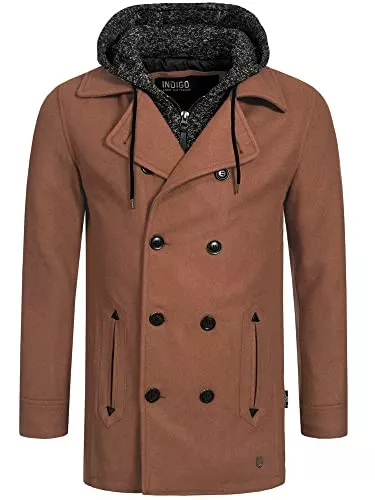 Indicode Mäntel Indicode Herren Cliff Kurzmantel aus hochwertiger Wollmischung mit Stehkragen | kurzer Wollmantel moderner Herrenmantel Lange Jacke Wintermantel Zweireiher Mantel für Männer