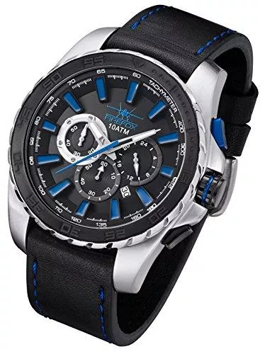 FIREFOX Uhren FIREFOX XXL Chronograph Firestorm FFS205-103 Herrenuhr Edelstahl schwarz/blau Lederarmband Dornschließe 10 ATM wasserdicht