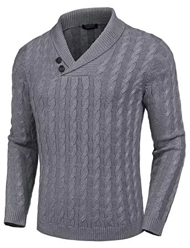 COOFANDY Pullover & Strickmode COOFANDY Herren Strick-Pullover Schalkragen Slim Fit Männer Schwarzer Pulli T-Shirt Langarm mit Kragen Woll-Pullover Winter Mode Sweatshirt