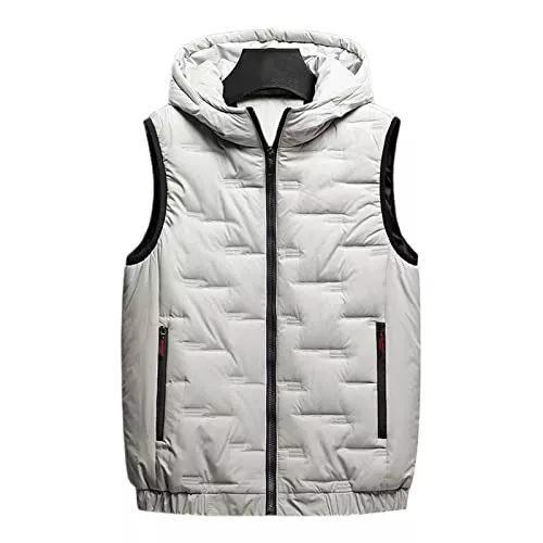 Donggu Westen Steppweste für Herren, mit Stehkragen, leicht, mit Reißverschluss, abnehmbare Kapuze, Daunenweste