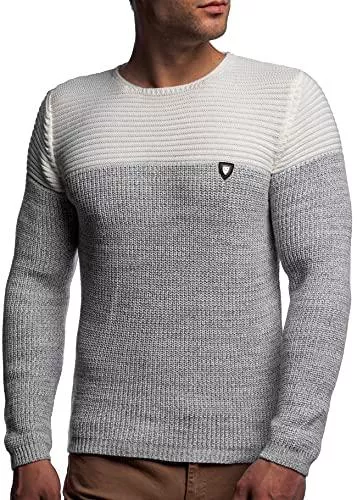 Karl´s Pullover & Strickmode Karl´s People Herren Strick-Pullover Rundhals mit Logopatch | Männer Winter-Pullover |stylischer Herren Strick-Pulli | Warmer Männer Pulli Grobstrick| Herren Basic Longsleeve Sweatshirt Sweater