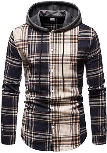 Iris Sprite Hemden Herren Hemd Kapuzenhemd Kapuzenpullover Langramshirt Kariert Freizeithemd Spleißhülse Shirt