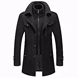 MWbetsy Mäntel Männer Warmer Wollmantel, abnehmbare Doppelkragen Erbsen-Mäntel Casual Winter Business Slim Fit Jacke Plus Baumwollfutter Dicker Abzug im Freien Winddichte Mantel im Freien