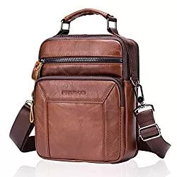 MANNUOSI Taschen & Rucksäcke MANNUOSI Leder Umhängetasche Herren Schultertasche Herrentasche mit Abnehmbarem Schultergurt Vintage für Arbeit Reise Alltagsleben Braun