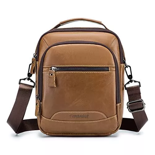 VINBAGGE Taschen & Rucksäcke VINBAGGE Echtes Leder Umhängetasche Herren Klein Tasche Reisen Mini Schultertasche Handytasche Männer Mini Messenger Bag - Braun