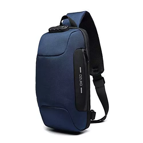 OZUKO Taschen & Rucksäcke OZUKO Herren Diebstahlsichere Brusttasche Umhängetasche, Anti-Diebstahl-Sling-Schulter-Umhängetasche Rucksack Wasserdichte Schultertasche mit USB-Ladeanschluss (Blau)