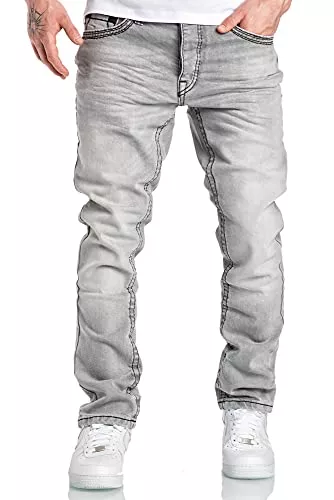 Amaci&Sons Jeans Amaci&Sons Herren Dicke Nähte Destroyed Jeans Regular Slim Denim Hose Fit 7983WC