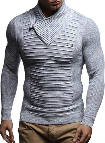 Leif Nelson Pullover & Strickmode Leif Nelson Herren Strick-Pullover Schalkragen Slim Fit Winter Sommer Moderner Männer Pulli Langarm T-Shirt mit Kragen Herren Hoodie-Longsleeve in schwarz LN1535