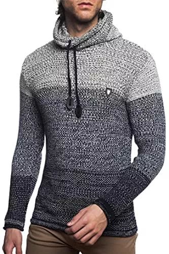 CRSM Pullover & Strickmode CRSM Herren Strick-Pullover mit Schalkragen | Männer Winter-Pullover mit Farbverlauf |stylischer Herren Strick-Pulli | Warmer Männer Pulli Grobstrick| angenehmer Herren Strick-Hoodie 7396