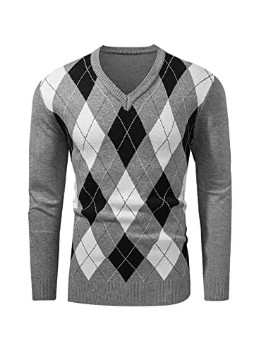 Meilicloth Pullover & Strickmode Meilicloth Pullover Herren V Ausschnitt Argyle Casual