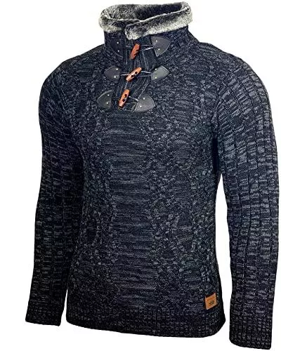 Baxboy Pullover & Strickmode Baxboy Herren Pullover Hoodie Hoher Kragen Stehkragen Strickpullover Longsleeve Sweater Sweatshirt Grobstrick Pulli B-291