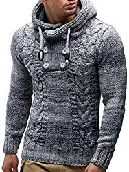 Leif Nelson Pullover & Strickmode Leif Nelson Herren Pullover mit Kapuze Slim Fit Hoodie Pulli Männer Kapuzenpullover Longseleeve Strickpullover Sweatshirt Winterpullover 20227N