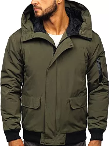 BOLF Jacken BOLF Herren Winterjacke Steppjacke Übergangsjacke Puffer Daunenjacke Reißverschluss Sportjacke Fell Kapuze Gepolstert Zip Outdoor Casual Style [4D4]