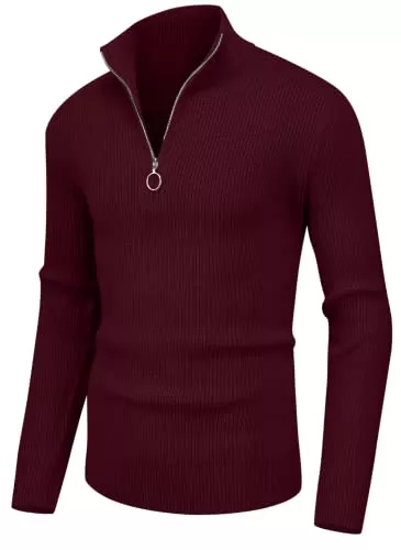 Hisir Pullover & Strickmode Hisir Pullover Herren Strickpullover 1/4 Zip Pulli Männer, Bequem Weich Warmer Winter Pullover für Männer Herren Pullover mit Stehkragen mit Reißverschluss