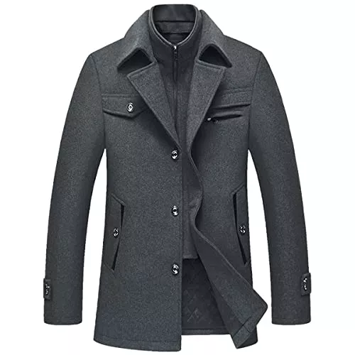 Allthemen Mäntel Allthemen Wintermantel Kurzmantel Herren Schwarz Wollmantel Stehkragen Herren Winter Mantel Warm Kurz Slim Fit Winterjacke Business