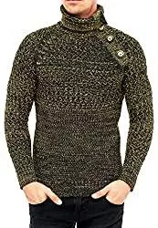 R-Neal Pullover & Strickmode Rollkragen Winter Pullover mit Seitlicher Knopfleiste Schwerer Grobstrick Pullover mit Stehkragen Rolli S - 4XL 338