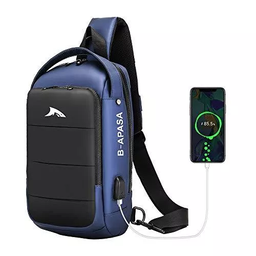 WeeDee Taschen & Rucksäcke Sling Bag Herren Schultertasche Brusttasche Umhängetasche mit USB Ladeanschluss Bauchtasche Tasche Rucksack Daypacks Wasserresistent