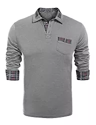COOFANDY Poloshirts COOFANDY Herren Poloshirt Langarm Kariert Polo Kragen Einfarbig Freizeit Basic Polohemd für Männer