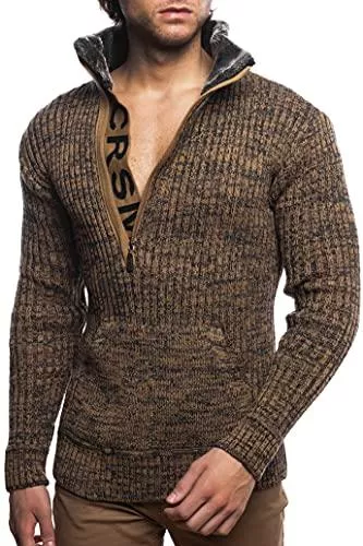 Carisma Pullover & Strickmode Carisma Herren Strick-Pullover mit Schalkragen gefüttert • Männer Winter-Pullover mit Kängurutasche • stylischer Herren Strick-Pulli • angenehmer Herrenpullover Strick-Sweatshirt K-142