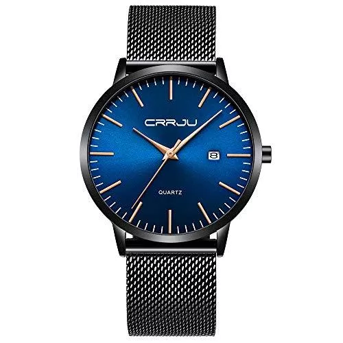 CRRJU Uhren CRRJU Herren Uhr Ultra-schlanke Nur 7mm Männer Uhren Mode Wasserdicht mit Edelstahlband Mesh und Datumsanzeige Analog Quarz Business Armbanduhr für Herren