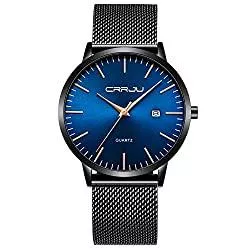 CRRJU Uhren CRRJU Herren Uhr Ultra-schlanke Nur 7mm Männer Uhren Mode Wasserdicht mit Edelstahlband Mesh und Datumsanzeige Analog Quarz Business Armbanduhr für Herren