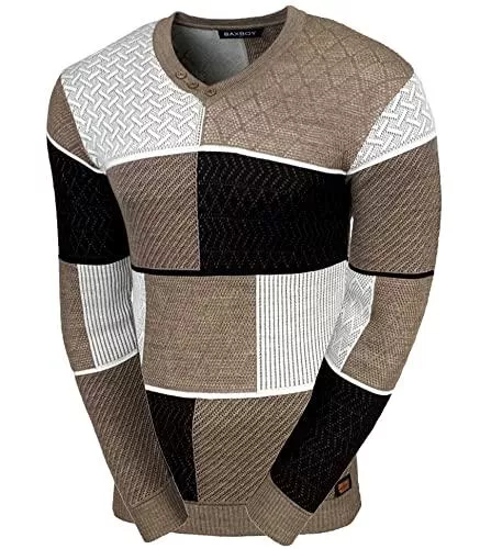 Baxboy Pullover & Strickmode Baxboy Herren Pullover Slim Fit V-Neck Strick-Pullover Rundkragen Moderner Männer schwarzer Pulli Longsleeve in Feinstrick Sweatshirt BB-52301