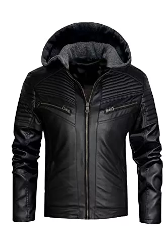 DL &amp; DELPINO Jacken Delpino Herren Slim Fit Kapuze Lederjacke, schwarzes