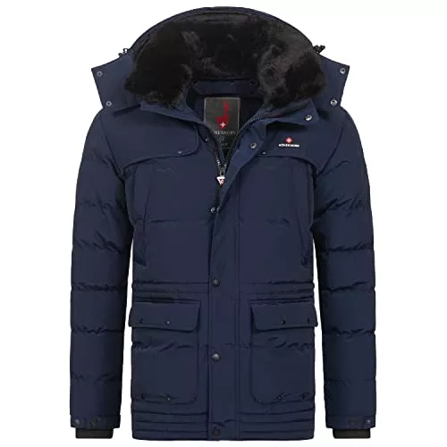 Höhenhorn Jacken Höhenhorn Achalm Herren Winter Jacke Quilted Steppjacke Gefüttert Winterjacke mit Abnehmbarer Kapuze und Kunstfellkragen