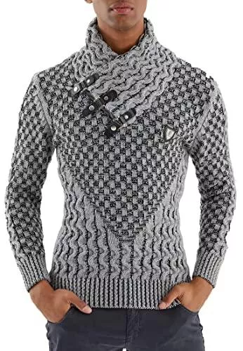Leif Nelson Pullover & Strickmode Leif Nelson Herren Strick-Pullover Schalkragen Slim Fit Winter Sommer Moderner Männer schwarzer Pulli T-Shirt Langarm mit Kragen Herren Hoodie-Wollpullover 5255