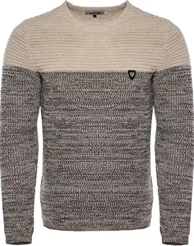 Karl´s People Pullover & Strickmode Karl s People Herren Strick-Pullover Rundhals mit Logopatch | Männer Winter-Pullover |stylischer Herren Strick-Pulli | Warmer Männer Pulli Grobstrick| Herren Basic Longsleeve Sweatshirt Sweater K-114